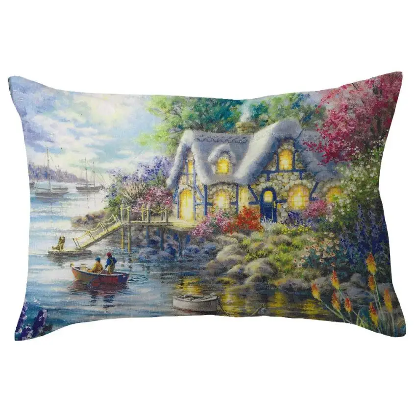 

Merry Christmas Linen Pillow Cases Rectangle Pillowcase Decorative Pillows For Sofa Seat Cushion Cover Decorations For Home