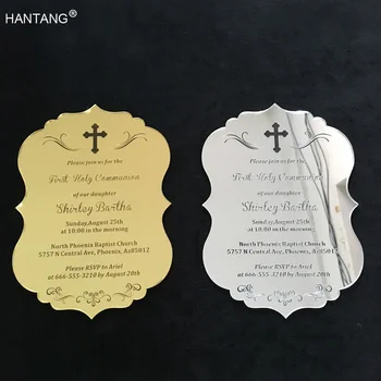 

5x7inch Engraved Silver Mirror/Golden Mirror Acrylic First Holy Communion Invitation Card 100 Pieces Per Lot
