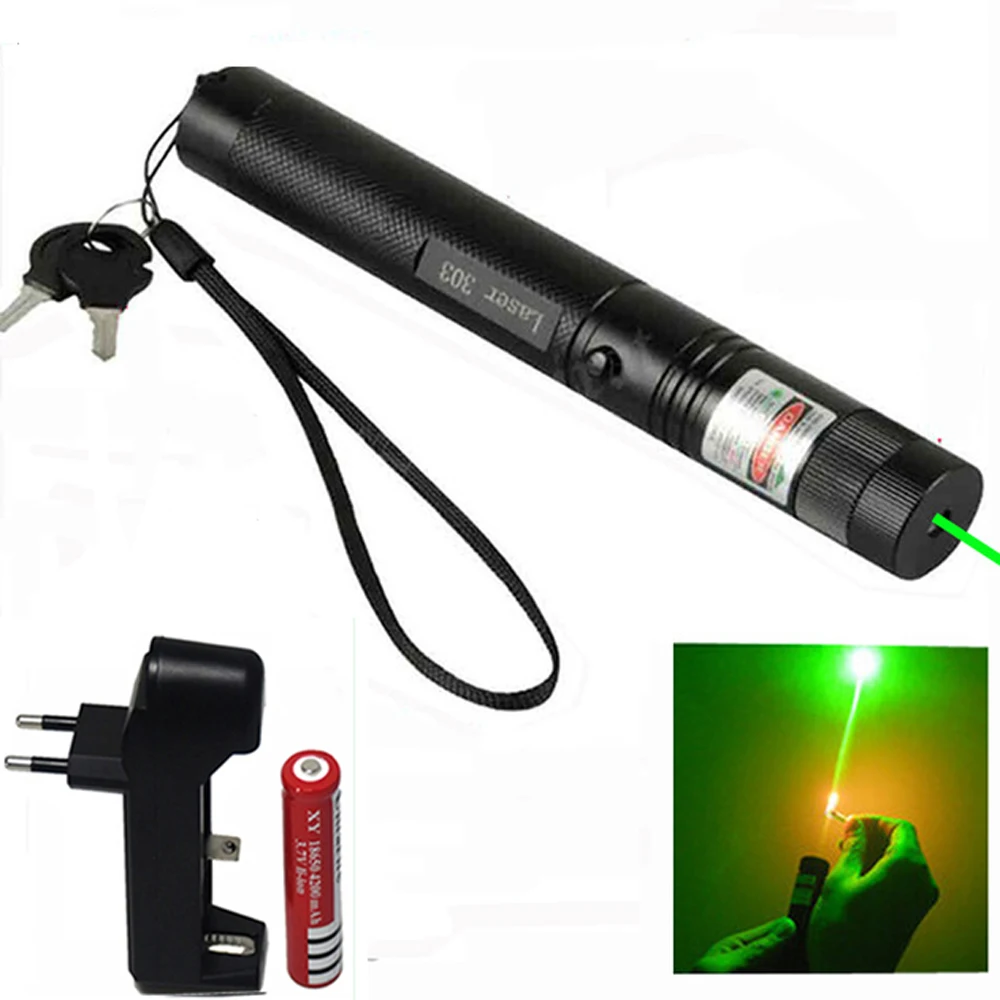 Зеленая лазерная указка высокой мощности 5 мВт 303 нм 18650 ручка регулируемая