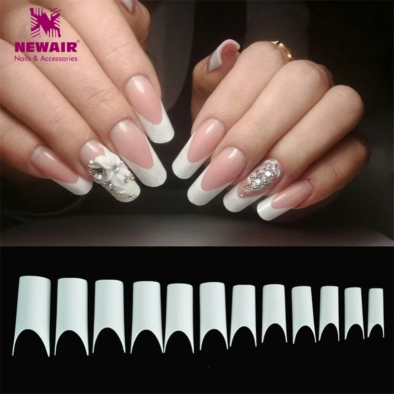 Curved Nail Tips White Natural Long False Nails ABS Artificial DIY Nail