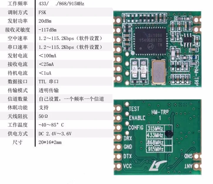 Низкая стоимость, высокая производительность, высокая надежность HM-TRPW HM-TRP100mW беспроводной модуль приемопередатчика данных 433 МГц 868 МГц 915 МГц
