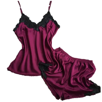 

Pajama Sets silk pijamas sexy summer pajamas for women pyjama femme pajamas sleepwear deep v sleeveless suspenders lingerie set