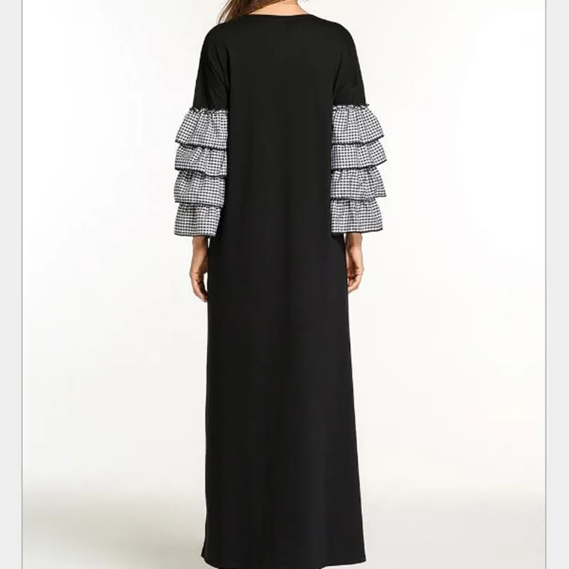 Мусульманское длинное платье Abaya клетчатый банный халат с оборками винтажное