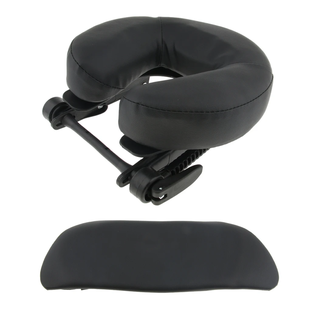 Adjustable Height Face Cradle + Foam Facial Rest Down Cushion + PU Leather Arm Support Pillow Set For Massage Table Bed