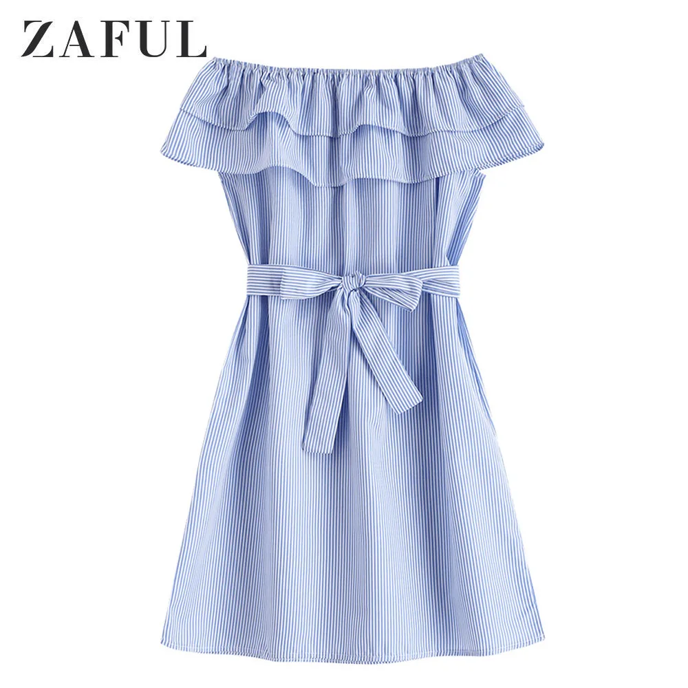 ZAFUL модное женское летнее платье с коротким рукавом открытыми плечами вырезом