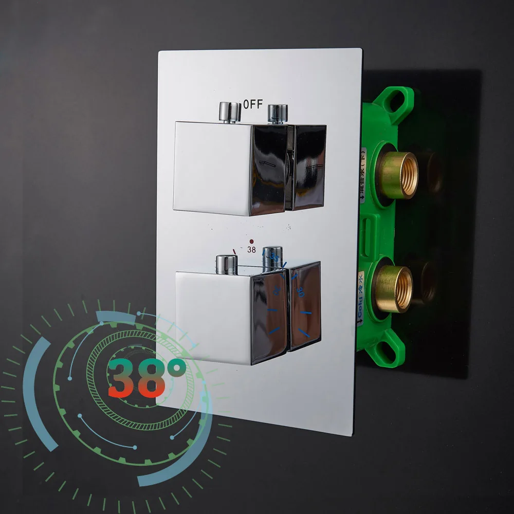 Thermostatic Mixing Valve Concealed Install Shower Mixer Valve Chrome Dual Handle Thermostatic Shower Control Valve Constant Temperature