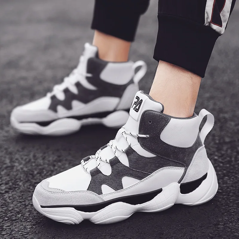 2018 Autumn Winter Men's High   Fashion Cotton Shoes All-match Sports Shoes Men's Leather Casual Shoes