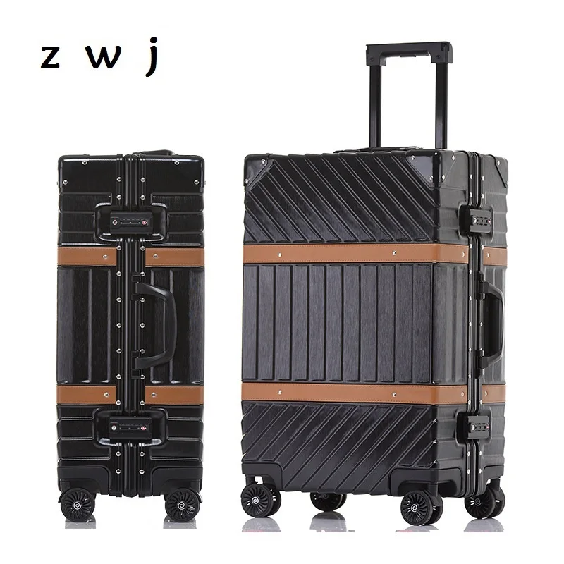 20,24, 26,29 дюймовый Мужской и женский чемодан с алюминиевым обрамлением Спиннер чемодан на колесах - Цвет: 29 inch black