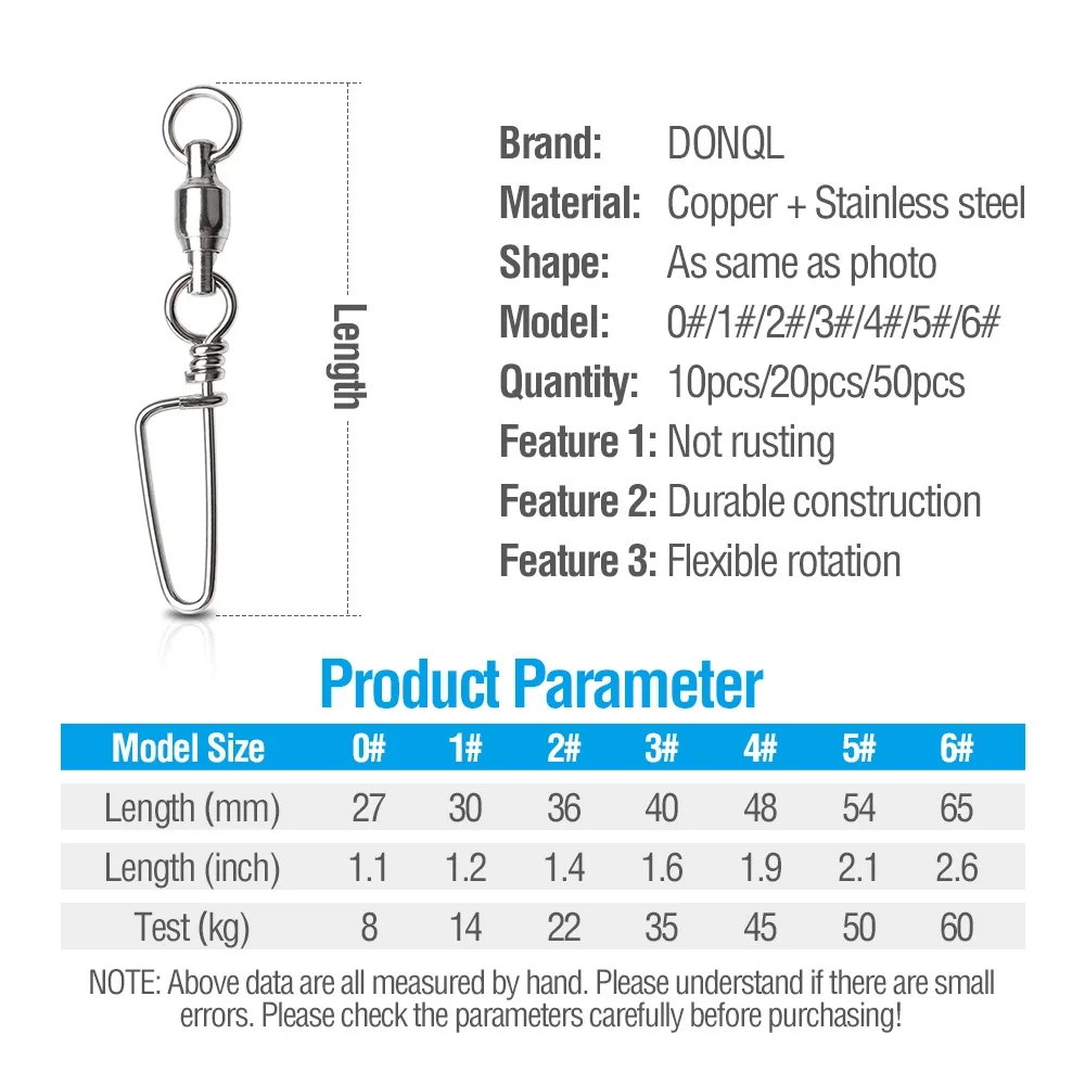DONQL 102050pcs Fishing Swivels Connector Snap 0#-6# Ball Bearing Rolling Swivel For Fishhook Lure Carp Fishing Accessories (4)