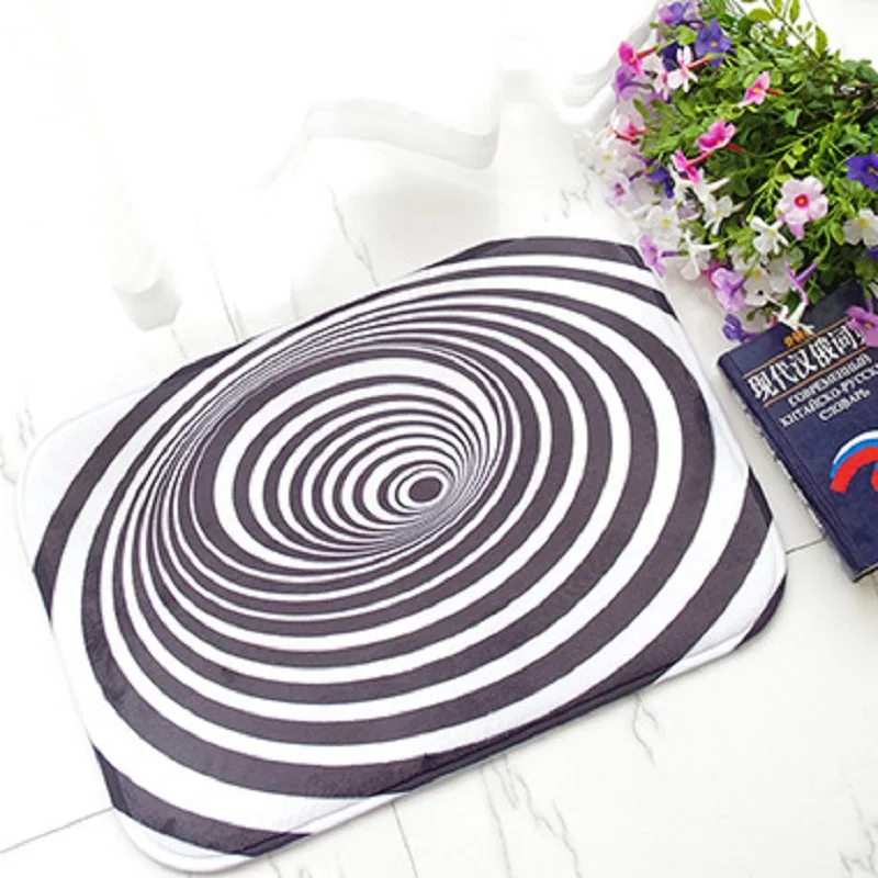 Фланелевый ковер Vortex нескользящий для гостиной 3D черно белый 50 Х80|carpets area rugs|area