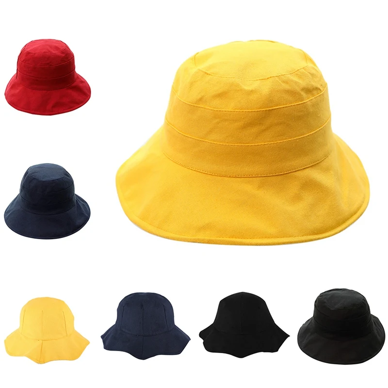 7 اللون الصيف جودة الهواء الطلق المشي كاب الكتان المرأة دلو القبعات عادي واسعة حافة عارضة صياد فتاة قبعة السيدات الشاطئ كاب