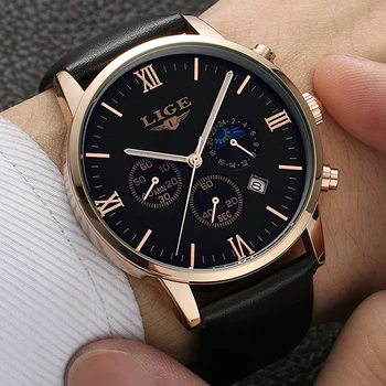

2017 LIGE Mens Watches Fashion Casual Sport Quartz Watch Men Chronograp Clock Man Leather Business Wrist watch Relogio Masculino