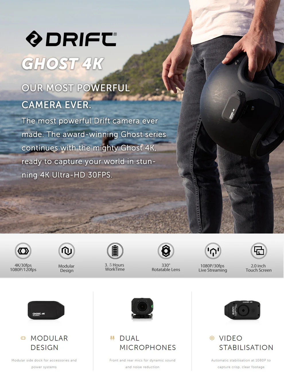 Drift Ghost 4K Спортивная экшн-камера для мотоцикла, велосипеда, крепления на шлем, камера с Wi-Fi сенсорным ЖК-экраном, Bluetooth, дистанционное управление
