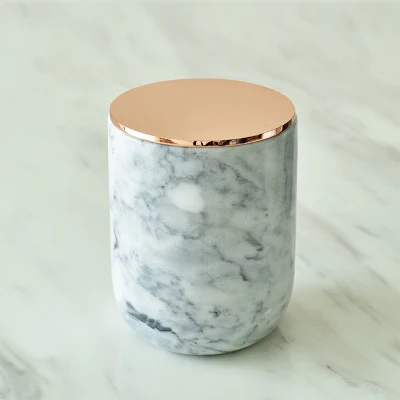 grey with rose gold Мраморная ваза в скандинавском стиле/держатель для ручки/подсвечник для хранения трубки белый/черный/серый чашка для хранения/контейнер с металлической крышкой - Цвет: grey with rose gold