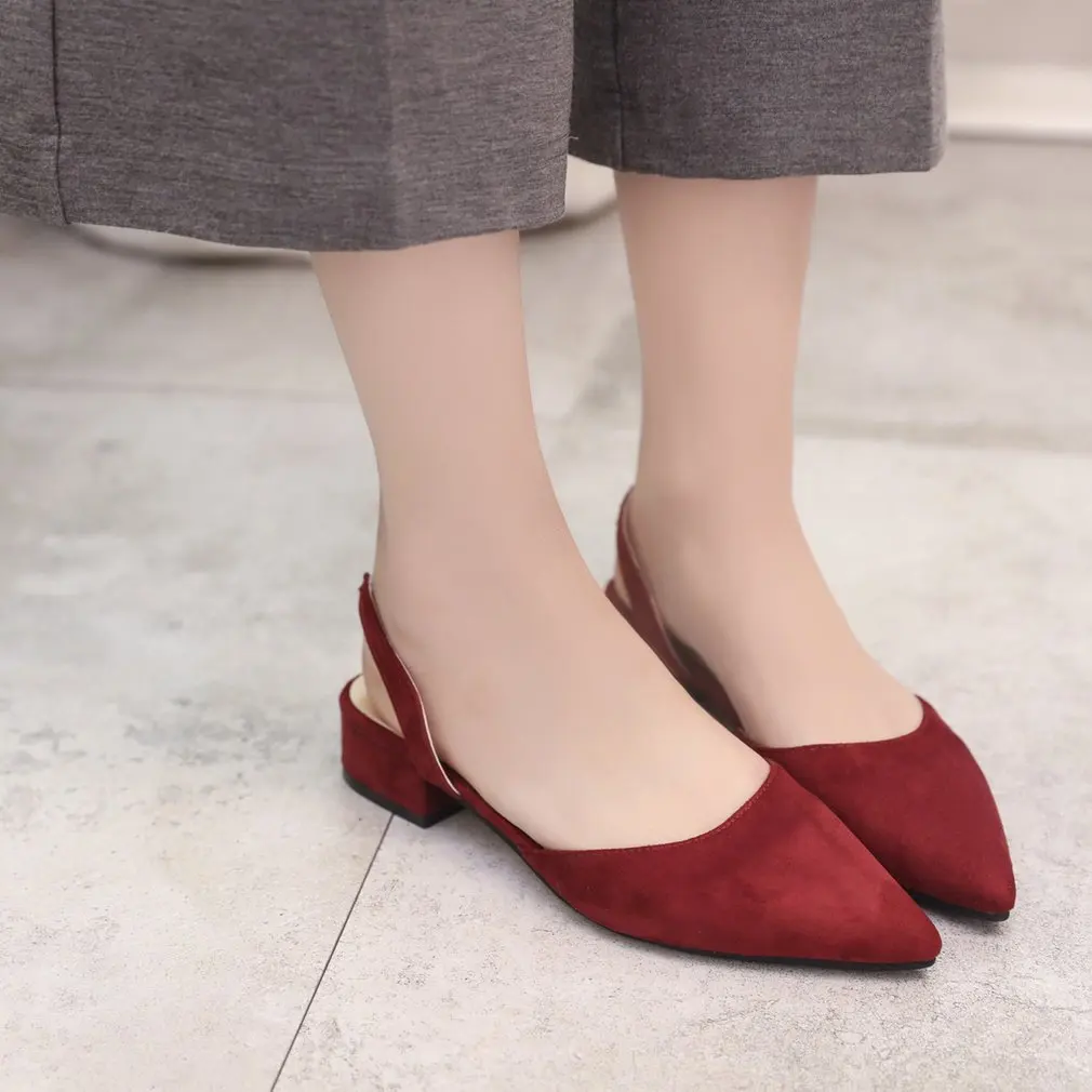 

2018 low-heeled 3cm high heels thick with pointed shallow mouth suede sandals female summer spring shoes Women sandals