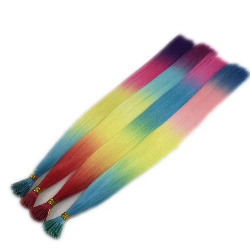 rainbow color synthetic i tip hair extensions24