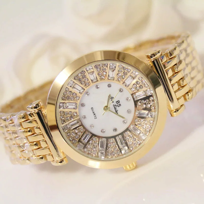 Женские часы с бриллиантами, Роскошные, известный бренд, элегантные, под платье, кварцевые часы, женские, стразы, наручные часы, Relogios Femininos ZDJ006 - Цвет: Gold