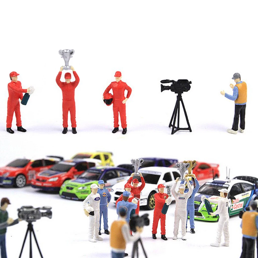 5pcs 1/64 Painted Race Car Driver and Cameraman People Figures Model DIY Accessories