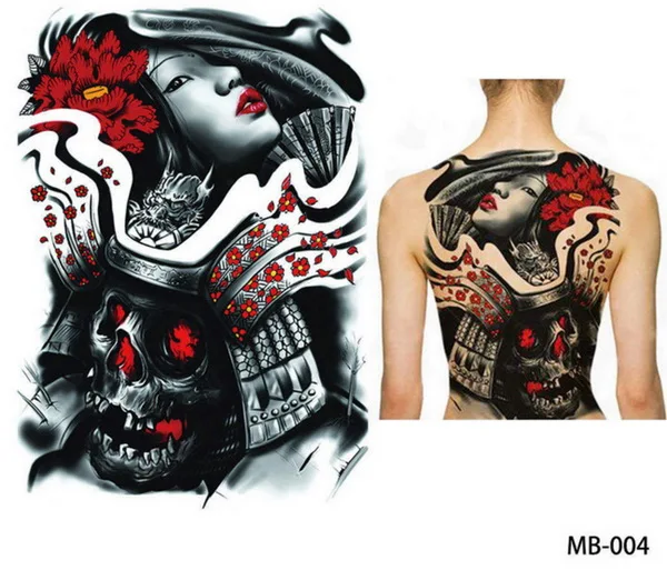 48 см* 34 см, водостойкая временная татуировка, наклейка для девушек, полная татуировка на всю спину, большой размер, большие поддельные татуировки для женщин Geisha Skulln, аниме - Цвет: MB04