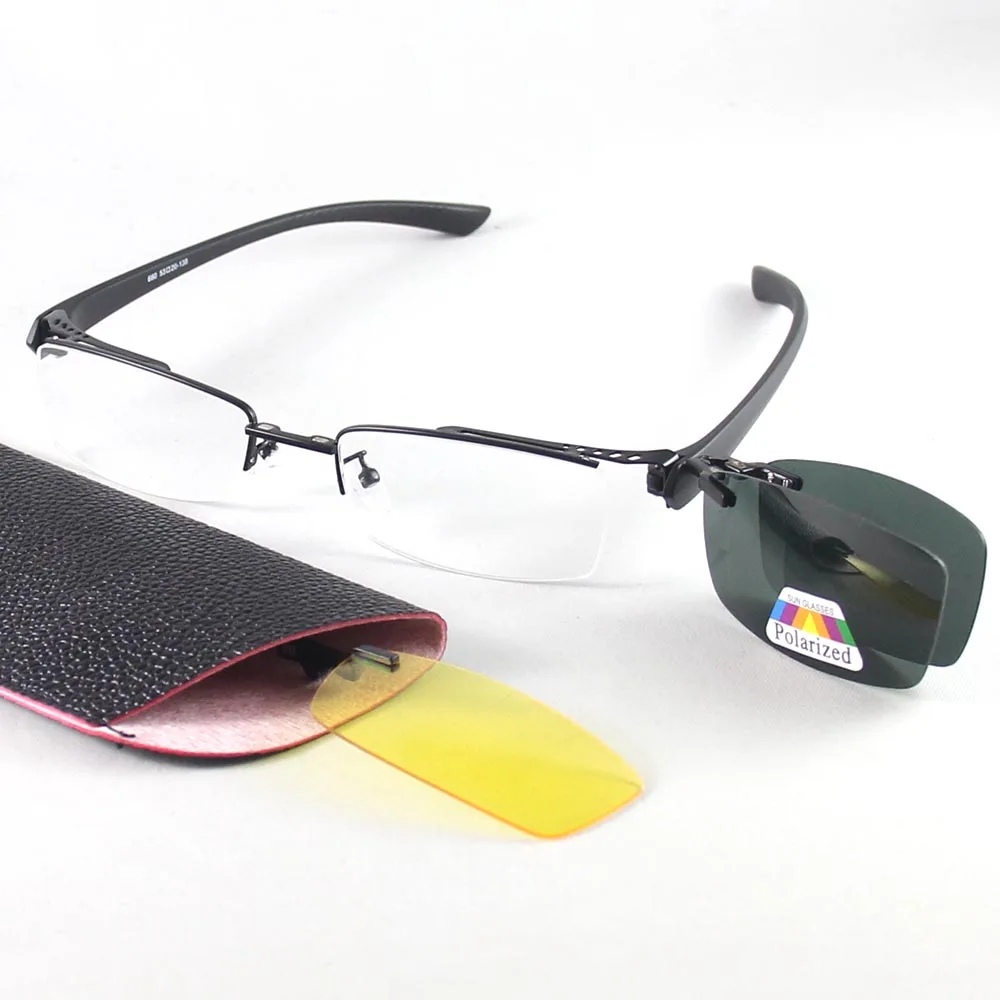 2 Clip on Sunglasses Polarized Frameless Rectangle Lens Prescription Eyeglass