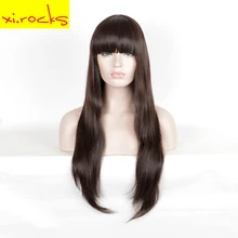 3132 Synthetic With Bang For Black Women Long Straight Dark Brown Cosplay Wig 80 Cm High Temperature Fiber Hair Wigs Xi.Rocks 3132 Synthetic With Bang For Black Women Long Straight Dark Brown Cosplay Wig 80 Cm High Temperature Fiber Hair Wigs Xi.Rocks