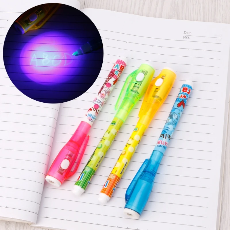 4 шт. невидимая чернильная ручка с волшебным маркером, светильник, детская ручка для секретного сообщения, креативные школьные канцелярские принадлежности