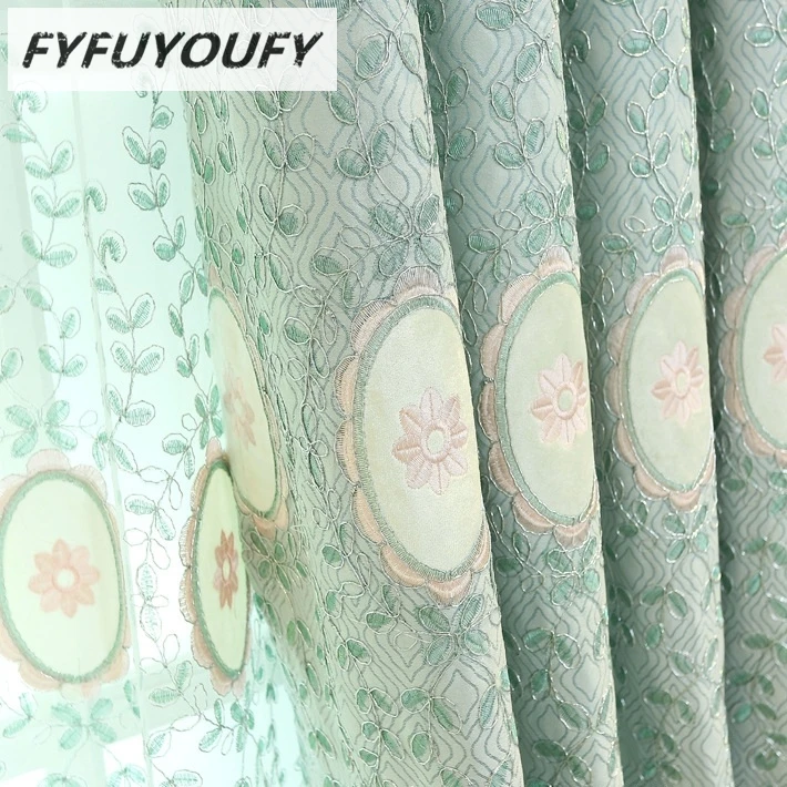 Европейские шторы FYFUYOUFY для гостиной тюлевые с цветочной вышивкой