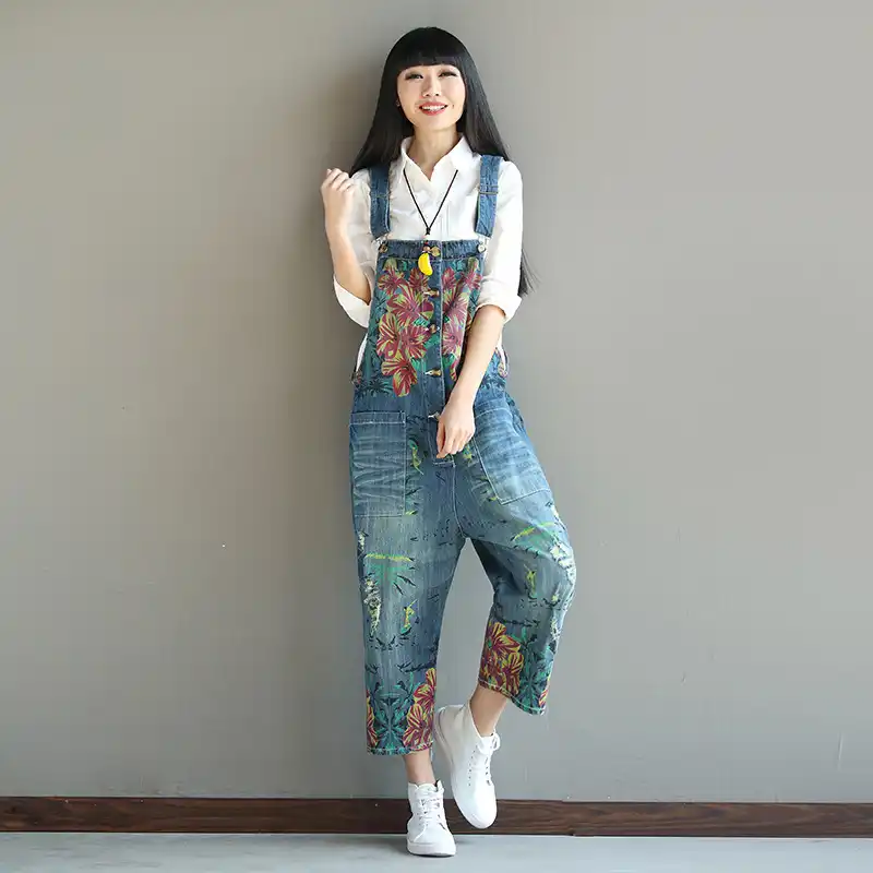 floral denim dungarees
