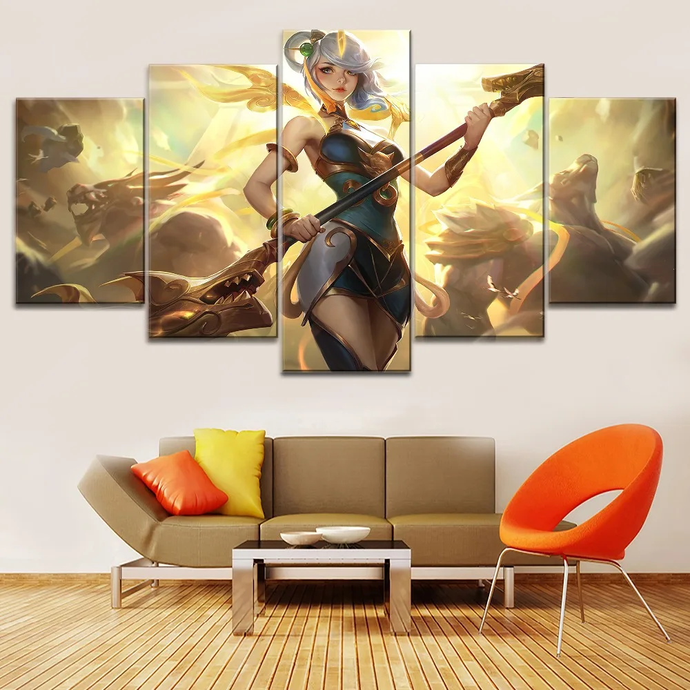 

Framed Game League of Legends Lux Poster Modern 5 Piece Canvas Printing Type Style Home Decorative Wall Artwork Modular Pictures