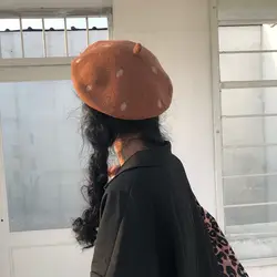 Шапки японский прекрасный точка берет женщина осень зима утолщение художник шляпа регулируемая