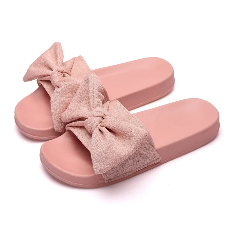 New 2019 Summer Shoes Woman Indoor Outside Slippers Cloth Bow Tie ...