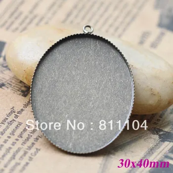 

30x40mm Antique Bronze Plt Copper Oval Blank Tray Bases with Loop Pendant Bezels DIY Cameo Glass CABs Jewelry Findings Wholesale