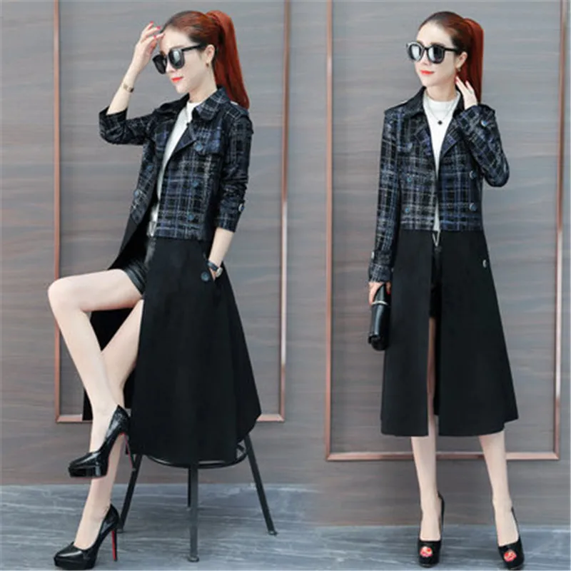 Новинка, Модный женский длинный Тренч, весенне-осеннее женское корейское свободное приталенное клетчатое пальто bf Harajuku X516