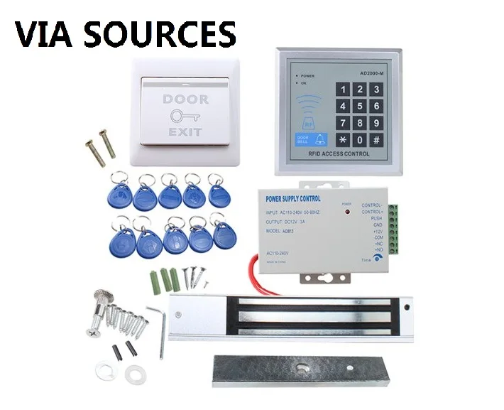 Сразу фабрика системы комплект с открытым монтажа Электрический магнитный замок 10 ключевые метки 125 кГц 280 кг шлюз радиочастотной