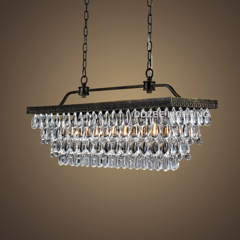 Vintage Rectangular Chandeliers LED Lighting Modern Glass ...