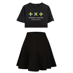 TXT двойка юбки для женщин наборы ухода за кожей для школьный стиль; лето пупка короткий рукав короткая юбка Highstreet верхняя одежда повседн