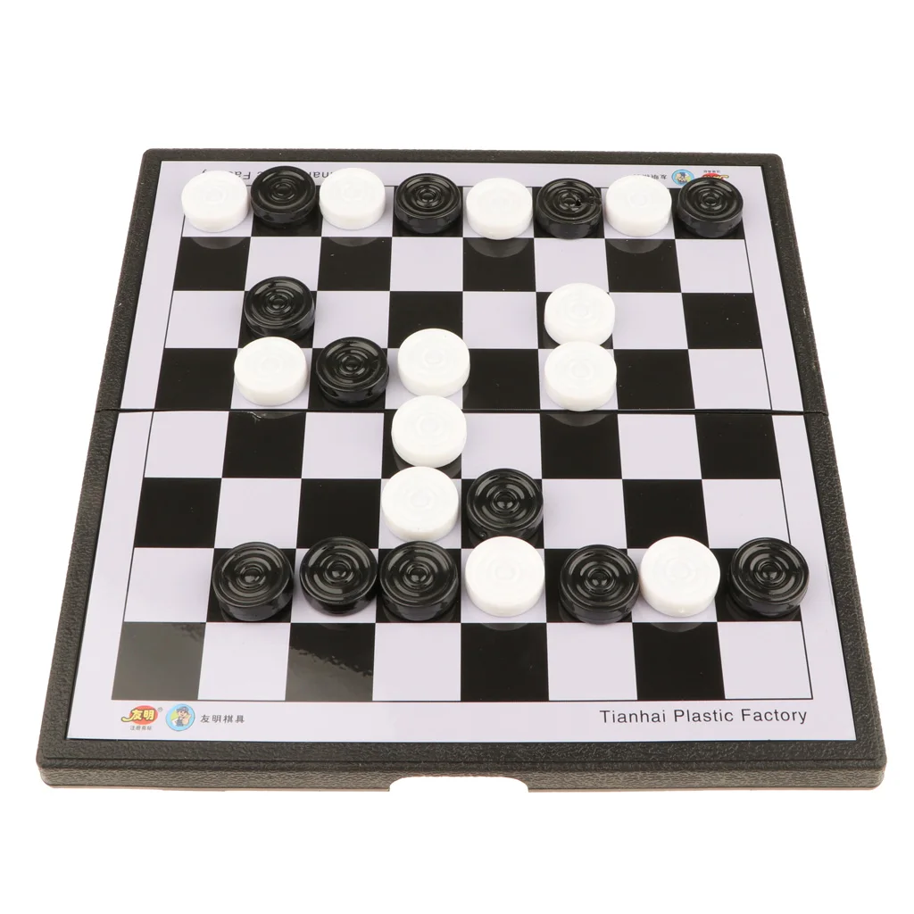 

White and Black Portable International Chess Checker Set for Educational Toys w/ Folding Board