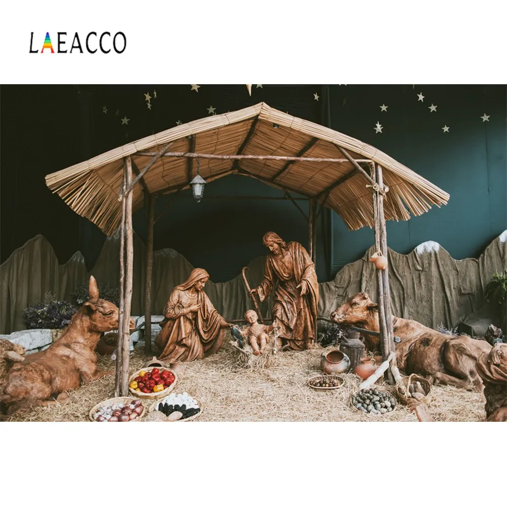 

Laeacco Nativity Scene Jesus Birth Christmas Religious Barn Photographic Backgrounds Photography Backdrop Photocall Photo Studio