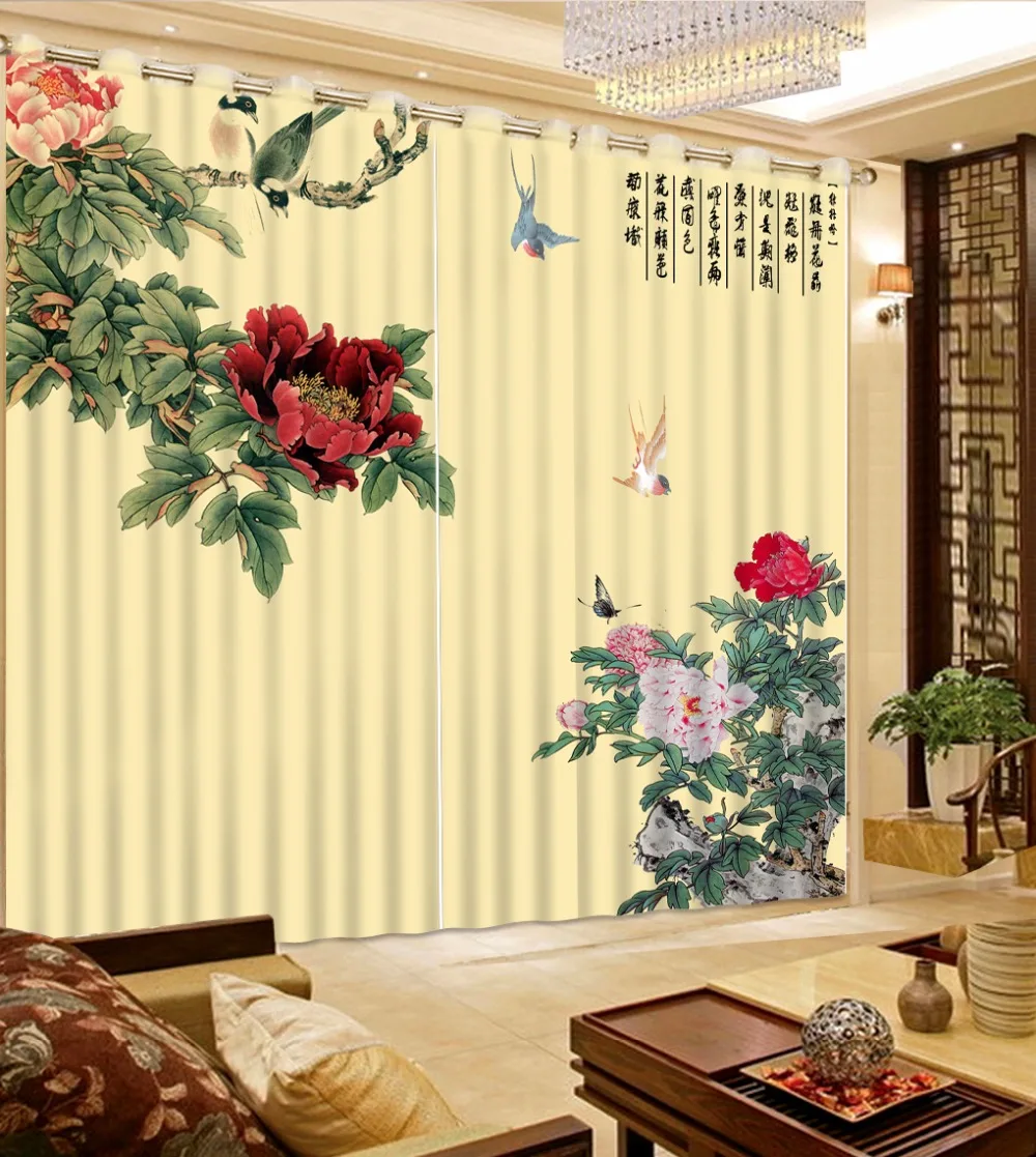 

Flower Decoration Curtains Printing 3D Curtains For Bedroom Living Room Thick Polyester/Cotton Curtains