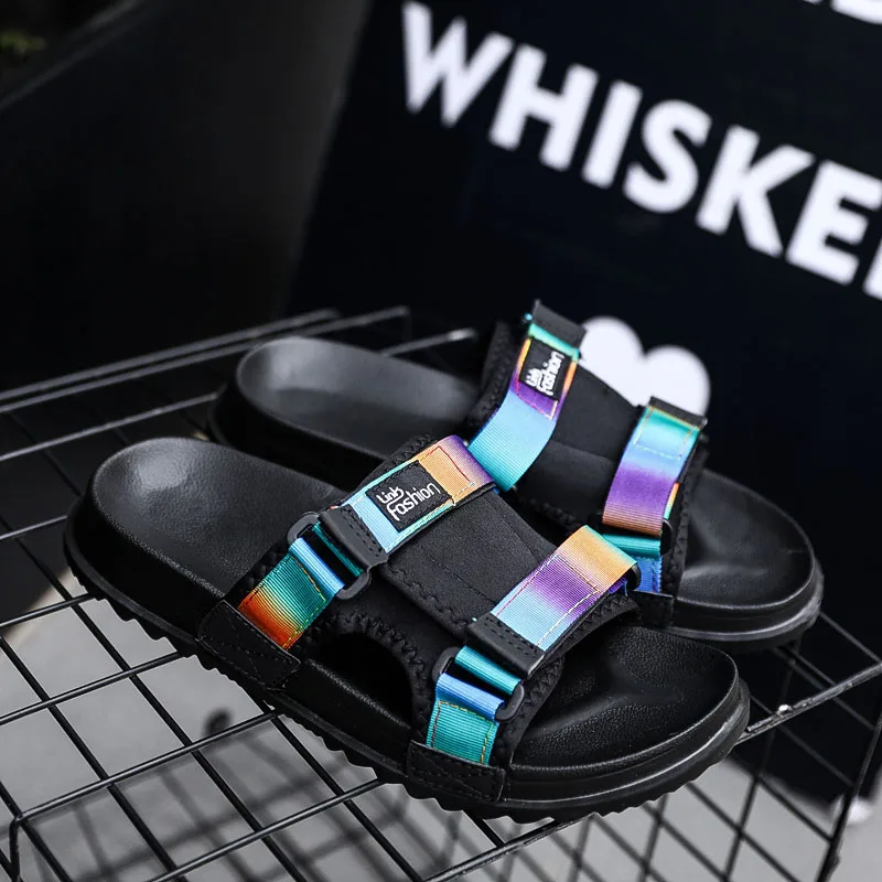 

Fires Men Fashion Slipper Casual Black Shoes Non-slip Slides Male Cotton Uppers Summer Sandals Soft Sole Man's Flat Shoes 38-46