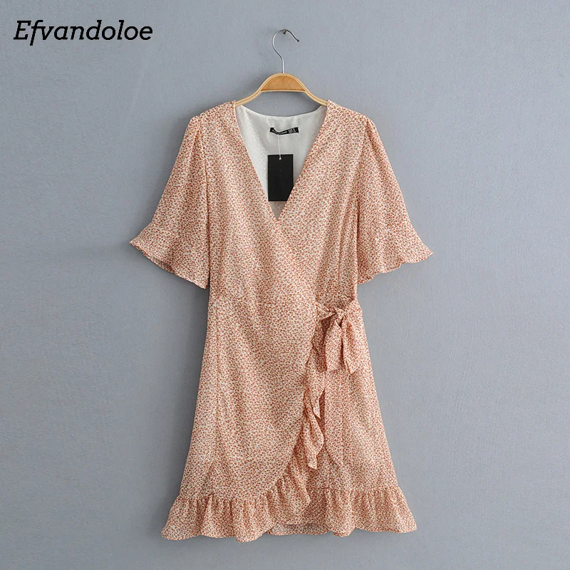 

Efvandoloe Ruffles Wrap Dress Women Elegant Party Beach Holiday Summer Dresses 2019 Korean Style Clothes