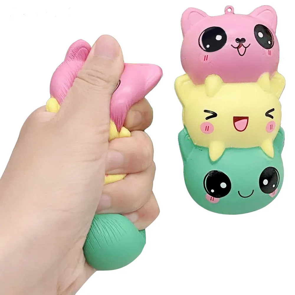 Новый мягкий медленный отскок Pu Игрушка декомпрессия Три кошки Squishy Cat String jooyoo