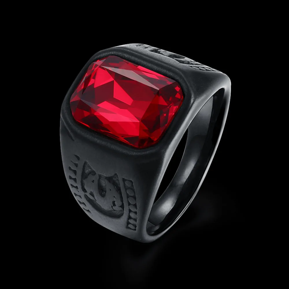 

2018 Black Stainless Steel Mens Rings Big Statement Geometry Stone Finger Ring Male Hip Hop Party Jewelry Size 7-10
