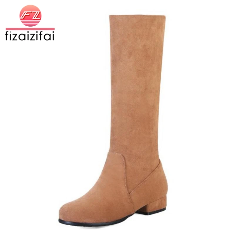 

fizaizifai Plus Size 33-52 Womens Mid Calf Boots Winter Thick Fur Shoes Woman Round Toe Flats Long Boots Concise Daily Footwear