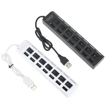 

7-port USB 2.0 Powered Hub, 480Mbps High Speed Splitter For Windows XP/Vista/7 With Individual Switch And LED Indicator