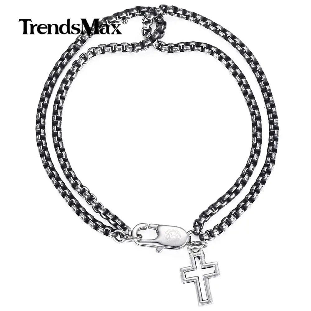 Trendsmax браслет из нержавеющей стали крест подвеска Лев коробка звено цепи браслет ручной работы браслеты мужские ювелирные изделия подарок для мужчин DBM02