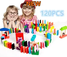 

WHOLESALE Fashion 120pcs Wooden Kids Toy Bright Coloured Tumbling Dominoes Games For Kids domino blocks FREE SHIPPING