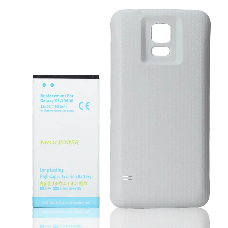 

7000mAh High Capacity Extended Backup Battery + White Back Cover Case for Samsung Galaxy S5 i9600 Phone Replacement Batteria