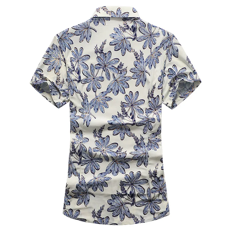 Хлопок короткий рукав тонкий Ткань рубашка Для мужчин цветок Slim Fit новый летний Повседневное Для мужчин Костюмы футболка с цветочным