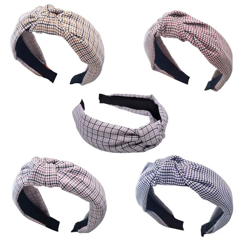 

New Arrival Vintage Houndstooth Patterns High Quality Fabric Headband Hair Hoop